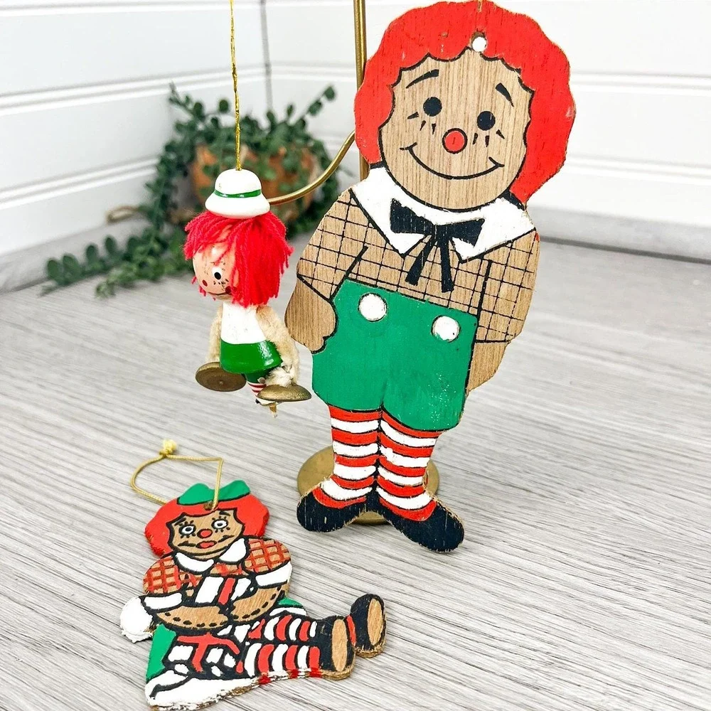 Vintage Wooden Christmas‎ Raggedy Anne Doll Ornament Set of 3